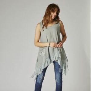 Lt gray flowy tank with embroidery & sequin detail